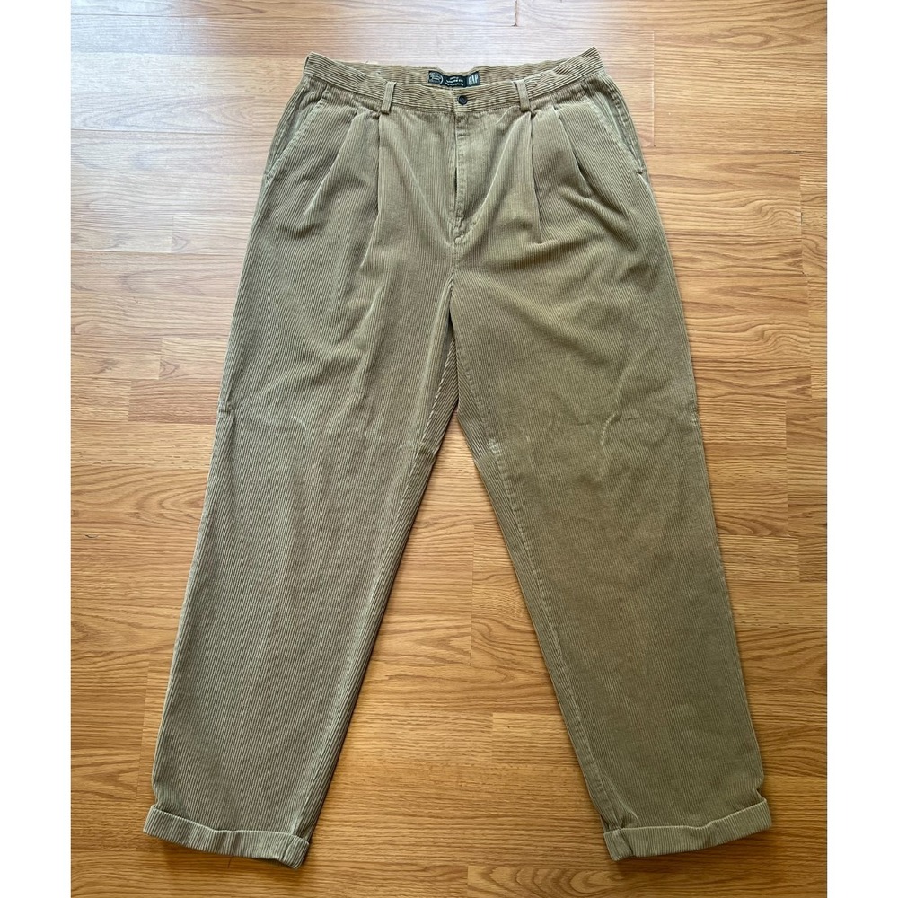 Vintage 90s GAP Corduroy Pants Mens 38x32 Relaxed Fit Pleated Cuffed Brown